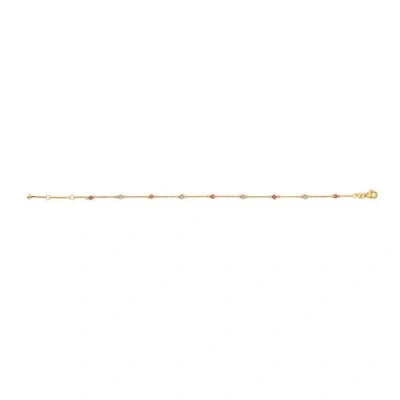 Haus Of Brilliance 14k Yellow Gold Alternating Red Ruby And White Diamond Bezel Station Chain Bracelet