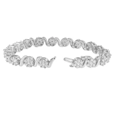 Haus Of Brilliance 14k White Gold 7 3/8 Cttw Round Brilliant Diamond Floral Cluster And S Link Bracelet In Gray