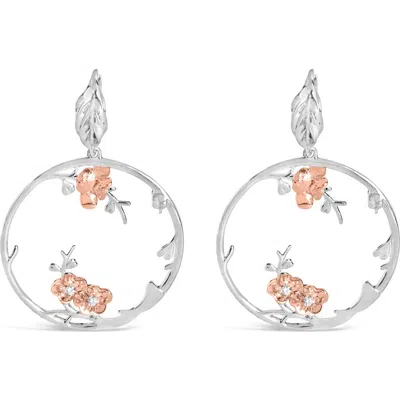 Haus Of Brilliance Rose Gold Plated .925 Sterling Silver 1/10 Cttw Diamond Floral Hoop Earrings (i-j In Two-tone