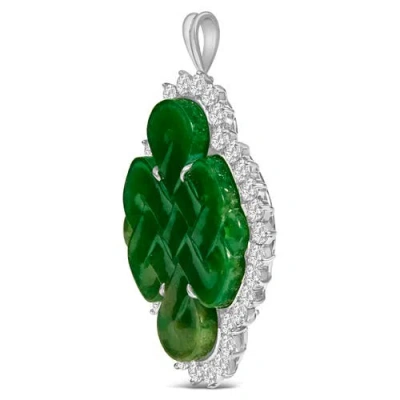 Haus Of Brilliance 18k White Gold 2.00 Cttw Diamond Halo And Jade Shield Brooch Pin And Pendant In Green