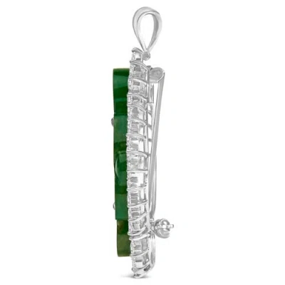 Haus Of Brilliance 18k White Gold 2.00 Cttw Diamond Halo And Jade Shield Brooch Pin And Pendant In Green