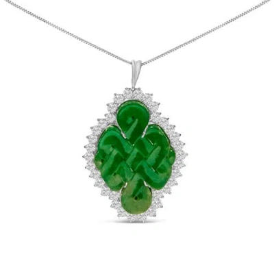 Haus Of Brilliance 18k White Gold 2.00 Cttw Diamond Halo And Jade Shield Brooch Pin And Pendant In Green