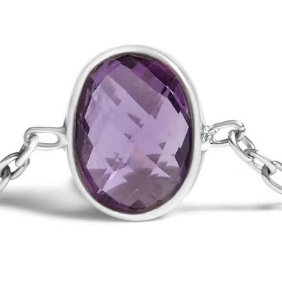 Haus Of Brilliance .925 Sterling Silver Bezel Set Purple Amethyst 5 Station Adjustable Bolo Bracelet In Metallic