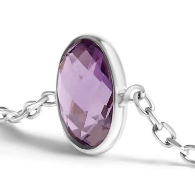 Haus Of Brilliance .925 Sterling Silver Bezel Set Purple Amethyst 5 Station Adjustable Bolo Bracelet In Metallic