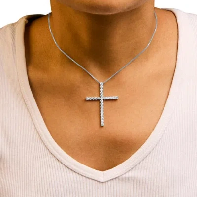 Haus Of Brilliance 14k White Gold 2.0 Cttw Lab Grown Diamond Cross Inch Pendant Necklace In Metallic