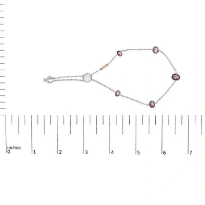 Haus Of Brilliance .925 Sterling Silver Bezel Set Purple Amethyst 5 Station Adjustable Bolo Bracelet In Metallic