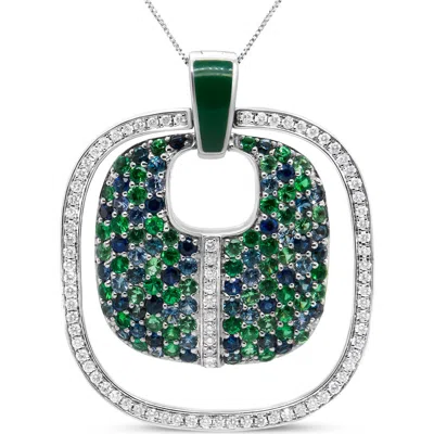 Haus Of Brilliance Silver Pendant Diamond Sapphire Tsavorite Pendant Necklace In Metallic