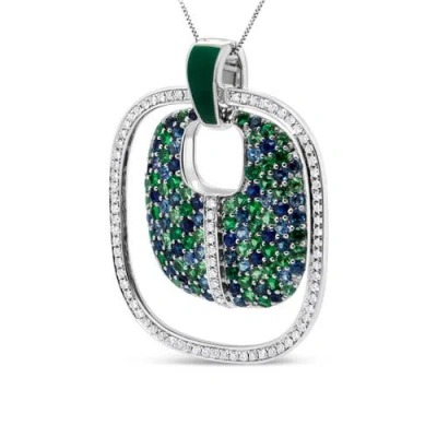 Haus Of Brilliance Silver Pendant Diamond Sapphire Tsavorite Pendant Necklace In Metallic