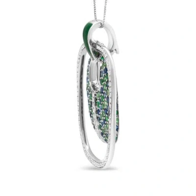 Haus Of Brilliance Silver Pendant Diamond Sapphire Tsavorite Pendant Necklace In Metallic