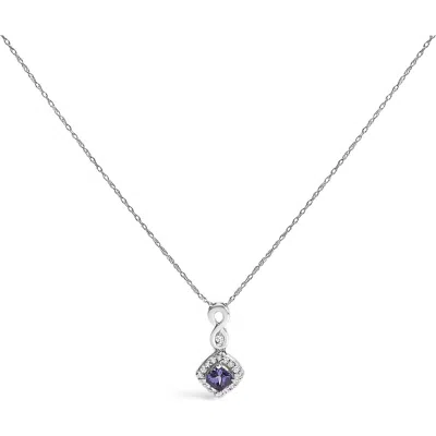 Haus Of Brilliance 10k White Gold Blue Purple Tanzanite And Diamond Accent Cushion Drop Pendant Necklace In Gray