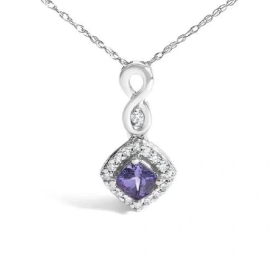 Haus Of Brilliance 10k White Gold Blue Purple Tanzanite And Diamond Accent Cushion Drop Pendant Necklace In Gray