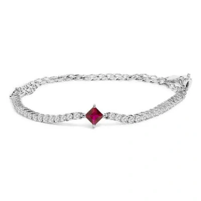 Haus Of Brilliance .925 Sterling Silver Created Ruby And Sapphire Adjustable Tennis Chain Bracelet In White