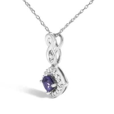 Haus Of Brilliance 10k White Gold Blue Purple Tanzanite And Diamond Accent Cushion Drop Pendant Necklace In Gray