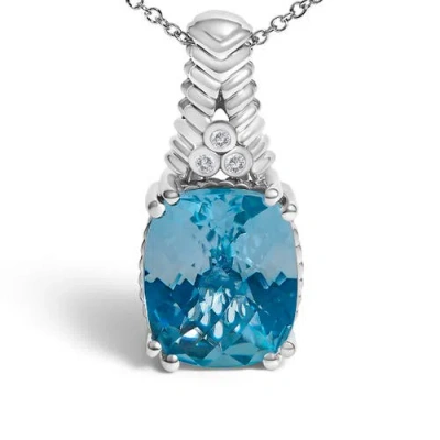 Haus Of Brilliance .925 Sterling Silver Blue Topaz And Diamond Accent Textured Pendant Necklace In Gray