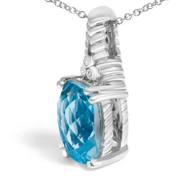 Haus Of Brilliance .925 Sterling Silver Blue Topaz And Diamond Accent Textured Pendant Necklace In Gray
