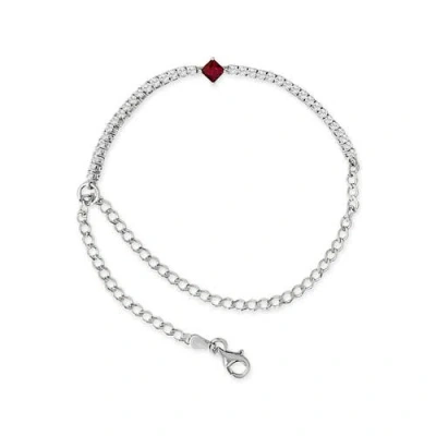 Haus Of Brilliance .925 Sterling Silver Created Ruby And Sapphire Adjustable Tennis Chain Bracelet In White