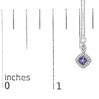 Haus Of Brilliance 10k White Gold Blue Purple Tanzanite And Diamond Accent Cushion Drop Pendant Necklace In Gray