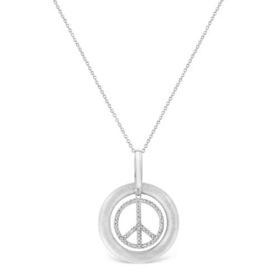 Haus Of Brilliance Matte Finish Silver Diamond Accent Dancing Peace Sign Pendant Necklace In White