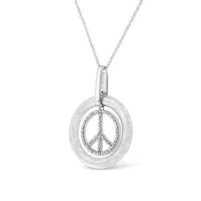 Haus Of Brilliance Matte Finish Silver Diamond Accent Dancing Peace Sign Pendant Necklace In White