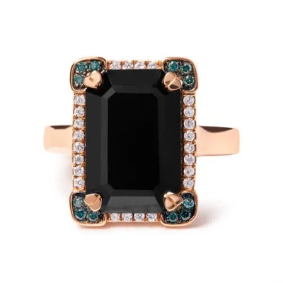 Haus Of Brilliance 14k Gold Black Onyx & 1/5 Ct Diamond Halo Cocktail Ring In Multi