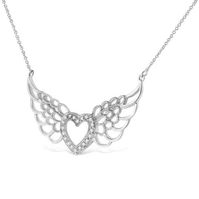 Haus Of Brilliance .925 Sterling Silver Pave-set Diamond Accent Fairy Wing Heart Pendant Necklace In Metallic