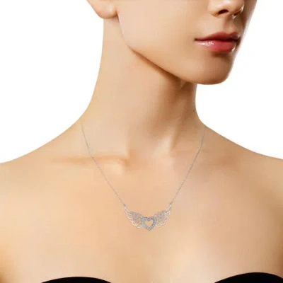Haus Of Brilliance .925 Sterling Silver Pave-set Diamond Accent Fairy Wing Heart Pendant Necklace In Metallic