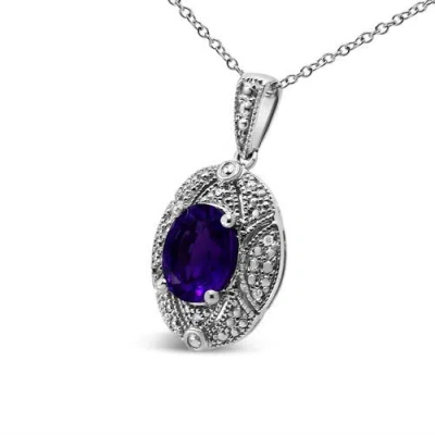 Haus Of Brilliance Silver Diamond Accent And Amethyst Gemstone Pendant Necklace In Metallic
