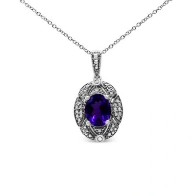 Haus Of Brilliance Silver Diamond Accent And Amethyst Gemstone Pendant Necklace In Metallic