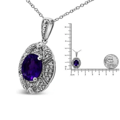 Haus Of Brilliance Silver Diamond Accent And Amethyst Gemstone Pendant Necklace In Metallic