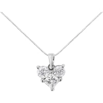 Haus Of Brilliance 10k White Gold 1.0 Cttw And Princess-cut Diamond Heart Shaped Pendant Necklace In Metallic