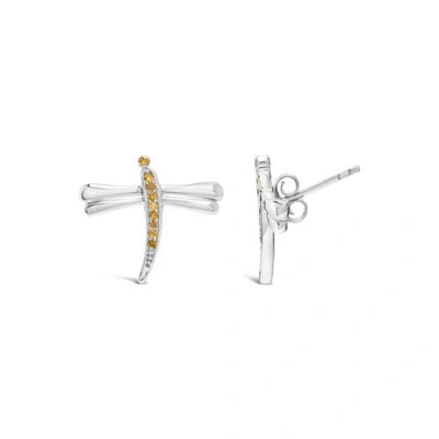 Haus Of Brilliance .925 Sterling Silver Yellow Diamond Accent Dragonfly Stud Earrings In Metallic