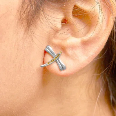 Haus Of Brilliance .925 Sterling Silver Yellow Diamond Accent Dragonfly Stud Earrings In Metallic
