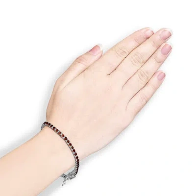 Haus Of Brilliance .925 Sterling Silver 10.0 Cttw Created Orange Garnet Tennis Bracelet In Metallic