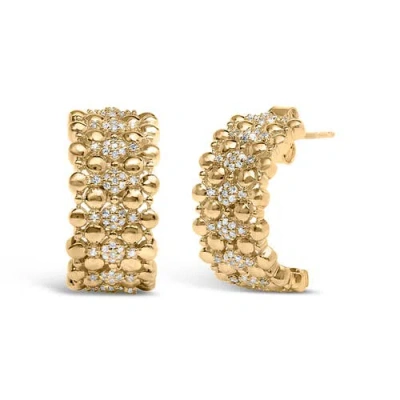 Haus Of Brilliance 14k Yellow Gold Plated Silver 1/3 Cttw Diamond And Ball Bead J Hoop Earrings In Gold