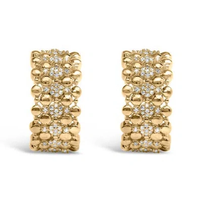 Haus Of Brilliance 14k Yellow Gold Plated Silver 1/3 Cttw Diamond And Ball Bead J Hoop Earrings In Gold
