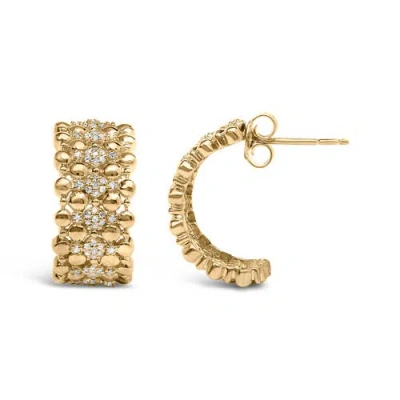 Haus Of Brilliance 14k Yellow Gold Plated Silver 1/3 Cttw Diamond And Ball Bead J Hoop Earrings In Gold