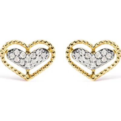 Haus Of Brilliance 10k Yellow Gold 1/10 Cttw Diamond Heart And Beaded Halo Stud Earrings