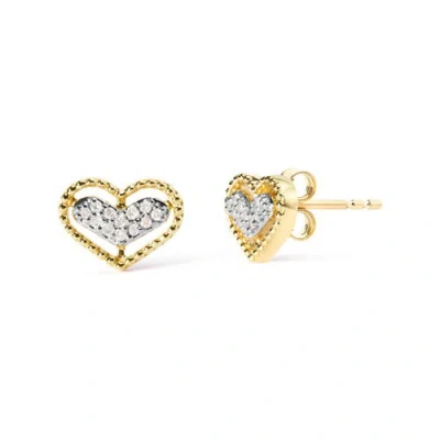 Haus Of Brilliance 10k Yellow Gold 1/10 Cttw Diamond Heart And Beaded Halo Stud Earrings