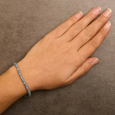 Haus Of Brilliance 14k White Gold 4 5/8cttw White And Treated Blue Diamond Bracelet In Metallic