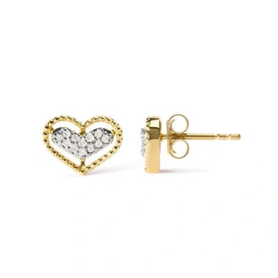 Haus Of Brilliance 10k Yellow Gold 1/10 Cttw Diamond Heart And Beaded Halo Stud Earrings
