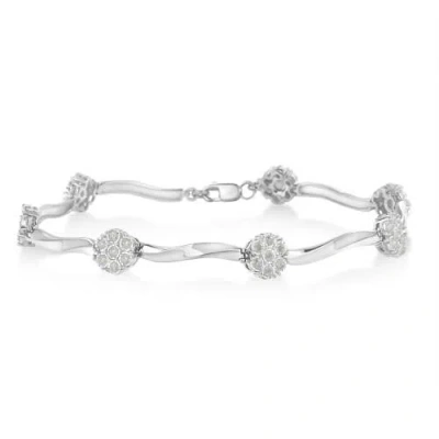 Haus Of Brilliance .925 Sterling Silver 1.0 Cttw Diamond Cluster Miracle-set Station & Twisted Bar 7" Tennis Bracelet In Metallic