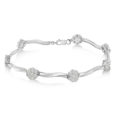 Haus Of Brilliance .925 Sterling Silver 1.0 Cttw Diamond Cluster Miracle-set Station & Twisted Bar 7" Tennis Bracelet In Metallic