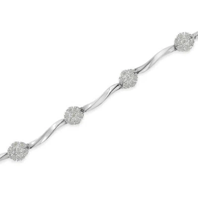 Haus Of Brilliance .925 Sterling Silver 1.0 Cttw Diamond Cluster Miracle-set Station & Twisted Bar 7" Tennis Bracelet In Metallic