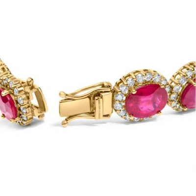 Haus Of Brilliance 14k Yellow Gold 6 2/5 Cttw Diamond And 34.0 Cttw Oval Red Ruby Halo Link Bracelet In Gold