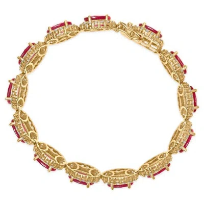 Haus Of Brilliance 14k Yellow Gold 6 2/5 Cttw Diamond And 34.0 Cttw Oval Red Ruby Halo Link Bracelet In Gold