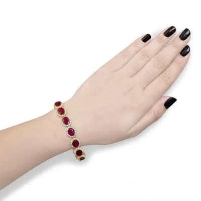 Haus Of Brilliance 14k Yellow Gold 6 2/5 Cttw Diamond And 34.0 Cttw Oval Red Ruby Halo Link Bracelet In Gold