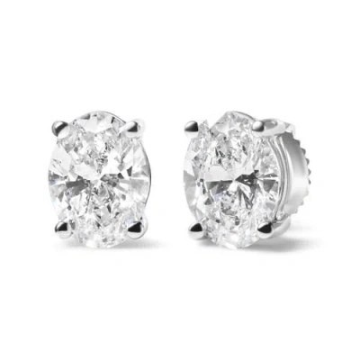 Haus Of Brilliance 14k White Gold 2.0 Ct Prong Lab Grown Oval Diamond Solitaire Stud Earring In Metallic