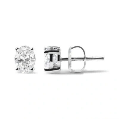 Haus Of Brilliance 14k White Gold 2.0 Ct Prong Lab Grown Oval Diamond Solitaire Stud Earring In Metallic
