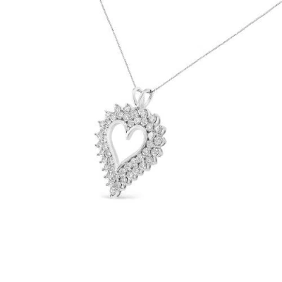 Haus Of Brilliance Silver 4 Cttw Round-cut Double Row Composite Diamond Heart Pendant Necklace In Metallic