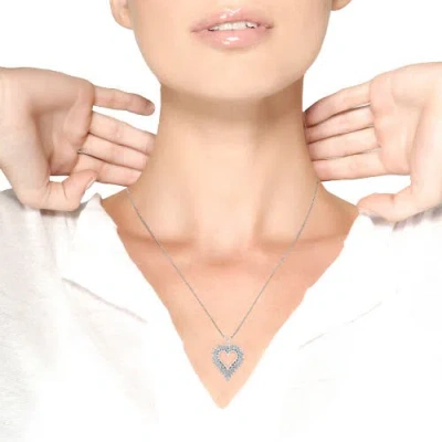 Haus Of Brilliance Silver 4 Cttw Round-cut Double Row Composite Diamond Heart Pendant Necklace In Metallic